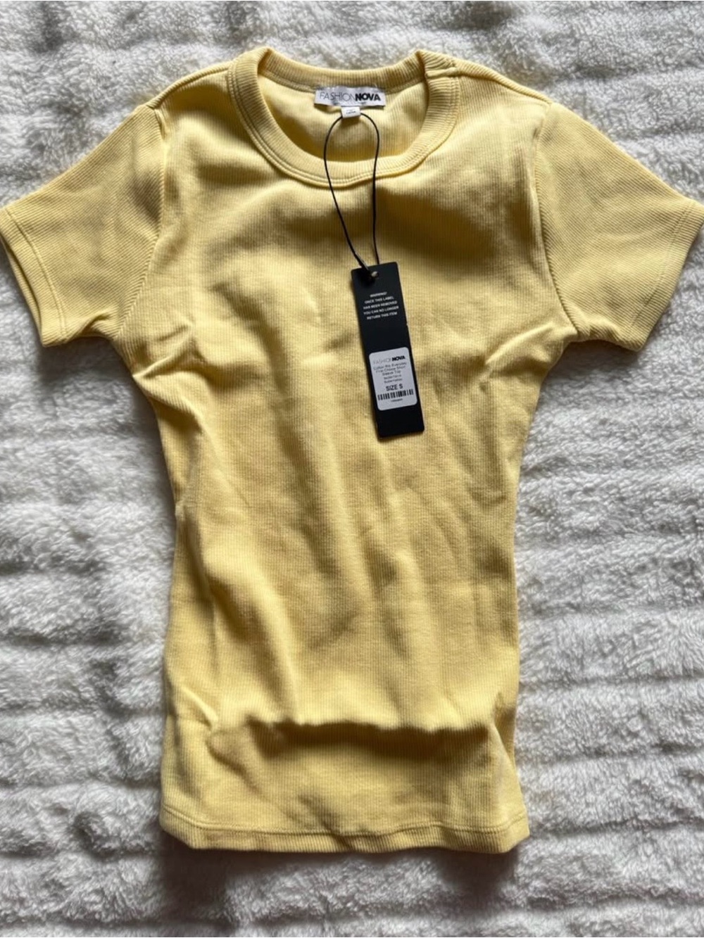 Fashion Nova Womens Yellow Ribbed Short Sleeve Tee